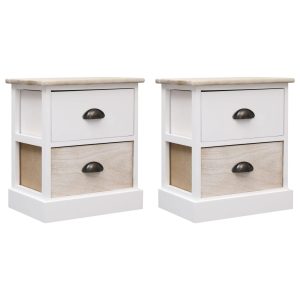 Duo De Chevets Blanc Naturel Paulownia 38x28x45 Cm 7