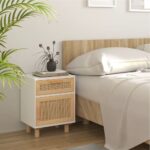 Meuble De Chevet Blanc Pin Rotin 9
