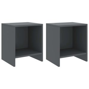 Set De 2 Chevets Gris Fonce Pin 35x30x40 Cm 7