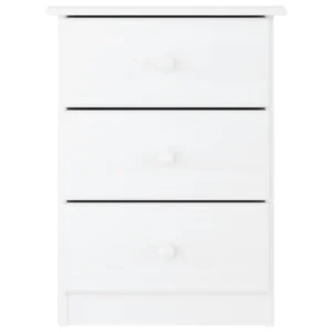 Chevet pin blanc minimaliste 3 tiroirs, 41x35x55.5cm