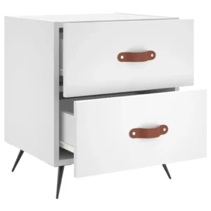 Chevet bois blanc design moderne étagère, 40x35x47.5cm