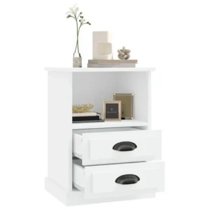 Table de nuit bois blanc design moderne 2 tiroirs, 43x36x60cm