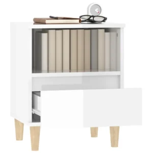 Chevet bois blanc design moderne LED, 40x35x50cm
