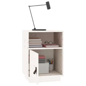 Table de nuit pin blanc design moderne flottant, 40x34x55cm