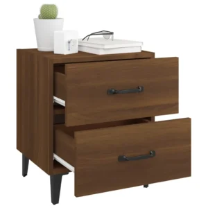 Table de chevet chêne marron moderne industriel 3 tiroirs, 40x35x47.5cm