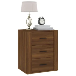 Table de nuit chêne marron design moderne 3 tiroirs, 50x36x60cm