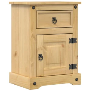 Table de nuit pin rustique 3 tiroirs, 45x35x64cm
