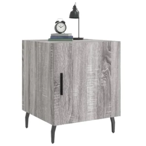 Table de chevet bois gris design original LED, 40x40x50cm