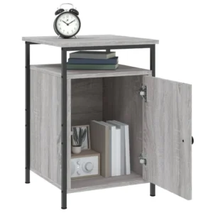 Table de nuit bois gris design compact, 40x42x60cm