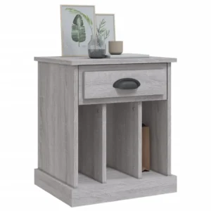 Chevet bois gris design moderne étagère, 43x36x50cm