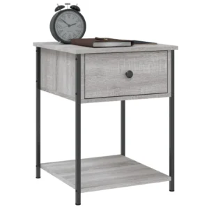Table de chevet bois gris moderne contemporain suspendu, 44x45x58cm