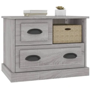 Chevet bois gris design étagère ouverte, 60x39x45cm