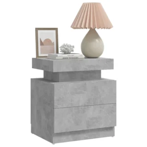 Table de nuit bois gris design contemporain LED, 45x35x52cm