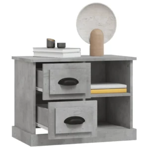 Table de chevet bois gris design moderne 2 tiroirs, 60x35.5x45cm