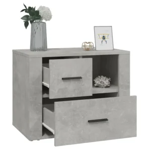 Table de nuit bois gris design moderne 2 tiroirs, 60x36x45cm