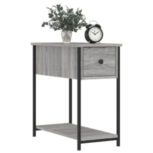 Table de chevet bois gris design compact, 40x30x50cm