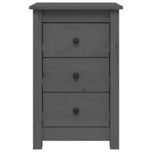 Table de chevet pin gris design moderne 3 tiroirs, 40x35x61.5cm