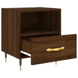 Table de chevet bois marron original moderne étagère ouverte, 40x35x47.5cm