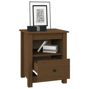 Table de chevet pin marron design 2 tiroirs, 40x35x49cm
