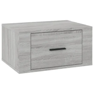 Table de nuit bois gris design moderne mural, 50x36x25cm