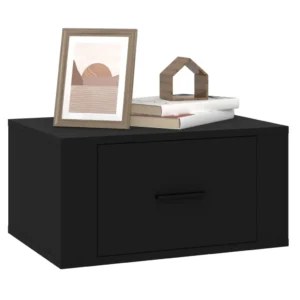 Table de nuit bois noir design moderne mural, 50x36x25cm