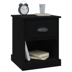 Table de nuit bois noir design contemporain 3 tiroirs, 39x39x47.5cm