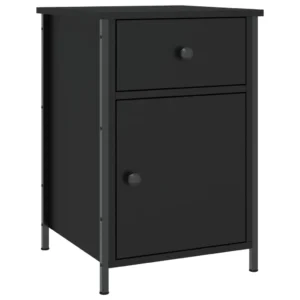 Table de nuit bois noir design moderne LED, 40x42x60cm
