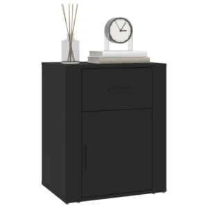 Table de nuit bois noir design moderne compact, 50x36x60cm