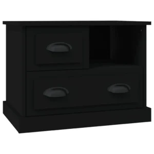Table de chevet bois noir design moderne 2 tiroirs, 60x39x45cm