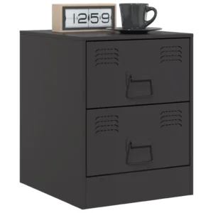 Table de chevet acier noir design moderne compact, 34.5x39x44cm