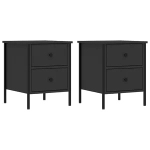Table de chevet bois noir design moderne 2 tiroirs, 40x42x60cm