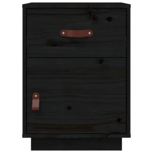Table de chevet pin noir design moderne LED, 40x34x55cm