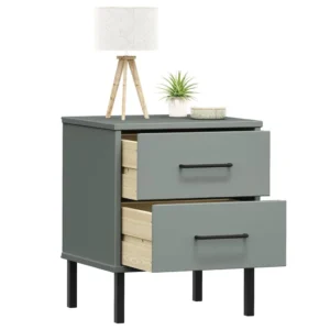 Chevet pin gris moderne rustique LED, 40x35x48.5cm