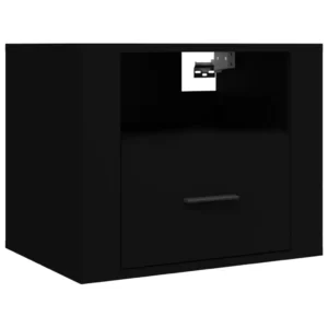 Table de chevet bois noir design moderne suspendu, 50x36x40cm
