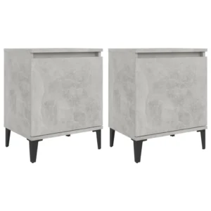 Lot de 2 tables de nuit métal gris design moderne étagère, 40x30x50cm