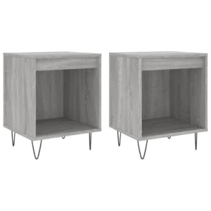 Lot de 2 tables de chevet bois gris design moderne 2 tiroirs, 40x35x50cm