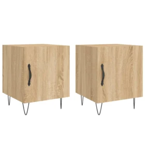 Lot de 2 tables de chevet bois contemporain tablette, 40x40x50cm