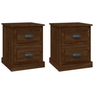 Lot de 2 tables de nuit chêne marron design 2 tiroirs, 39x39x47.5cm