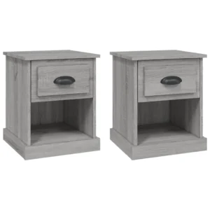 Lot de 2 chevets bois gris design moderne tablette, 39x39x47.5cm