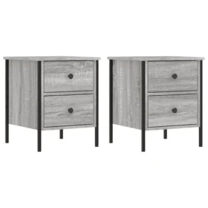 Lot de 2 tables de nuit bois gris industriel 2 tiroirs, 40x42x60cm