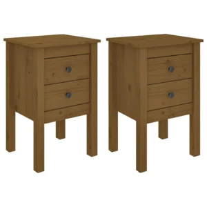 Lot de 2 tables de nuit pin marron design mural, 40x35x61.5cm
