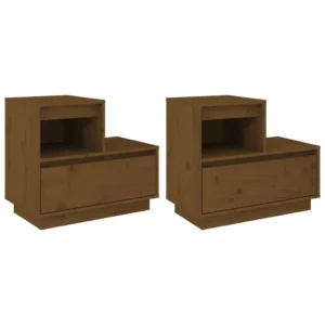 Lot de 2 tables de nuit pin marron design tiroir coulissant, 60x34x51cm