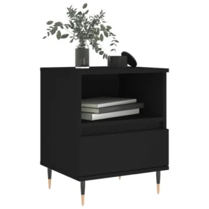 Lot de 2 tables de nuit bois noir design moderne étagère, 40x35x50cm