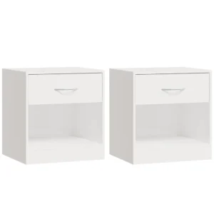 Lot de 2 tables de nuit bois blanc design moderne étagère, 36.5x30.5x38cm