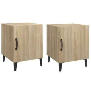 Lot de 2 chevets chêne design moderne mural, 40x40x50cm