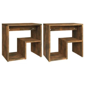 Lot de 2 tables de nuit chêne design étagère, 40x30x40cm