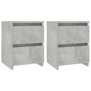 Lot de 2 chevets bois gris design moderne 2 tiroirs, 30x30x40cm