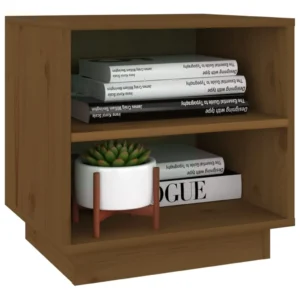 Lot de 2 tables de nuit pin marron design moderne étagère, 40x34x40cm