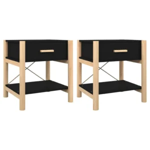 Lot de 2 tables de chevet bois noir moderne connecté, 42x38x45cm