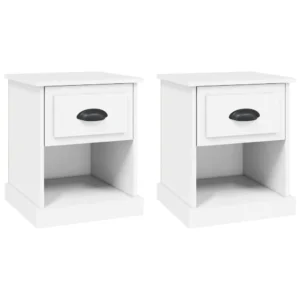 Lot de 2 tables de nuit bois blanche design contemporain suspendu, 39x39x47.5cm